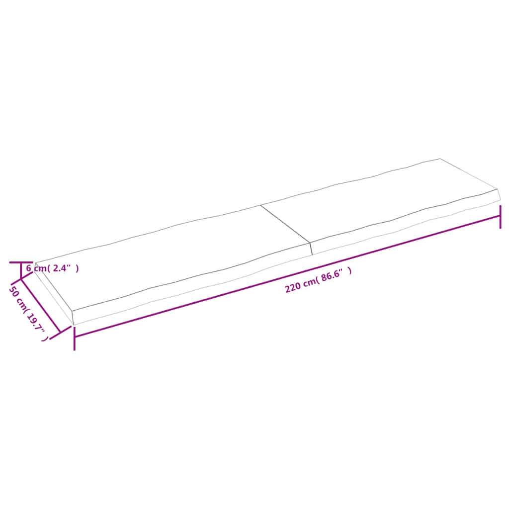 vidaXL Blat masă, 220x50x(2-6) cm, maro, lemn tratat contur organic