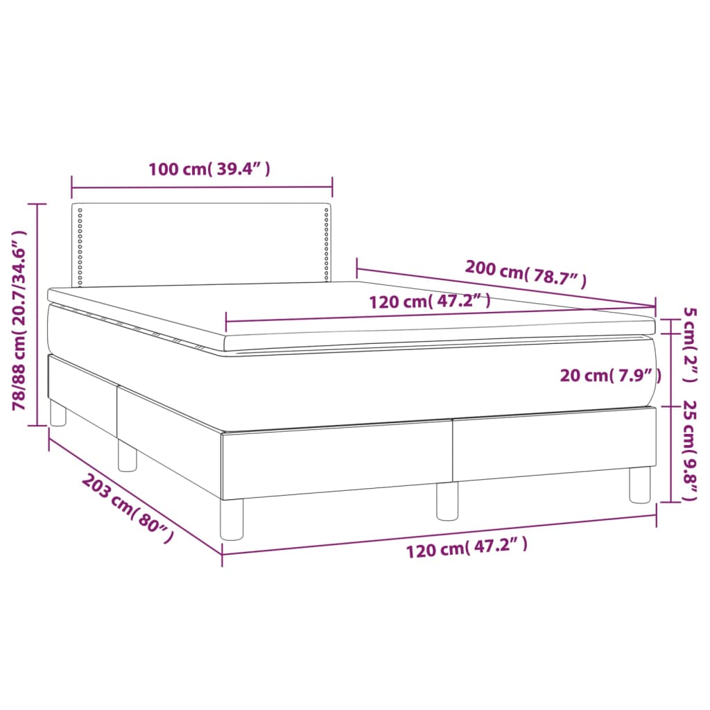 vidaXL Pat box spring cu saltea, gri, 120x200 cm, piele ecologică