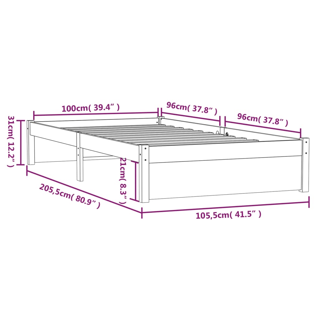 vidaXL Cadru de pat, alb, 100x200 cm, lemn masiv