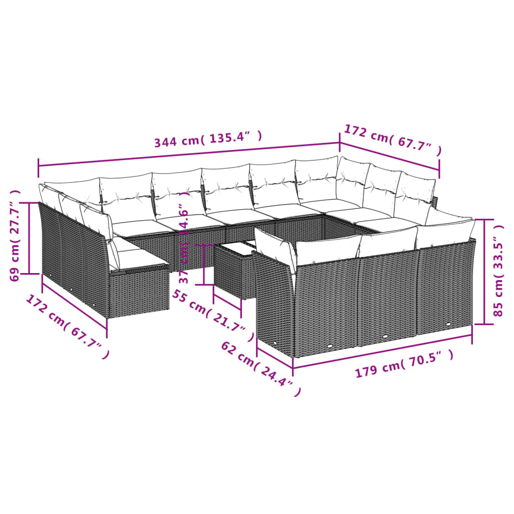 vidaXL Set mobilier de grădină cu perne, 14 piese, negru, poliratan