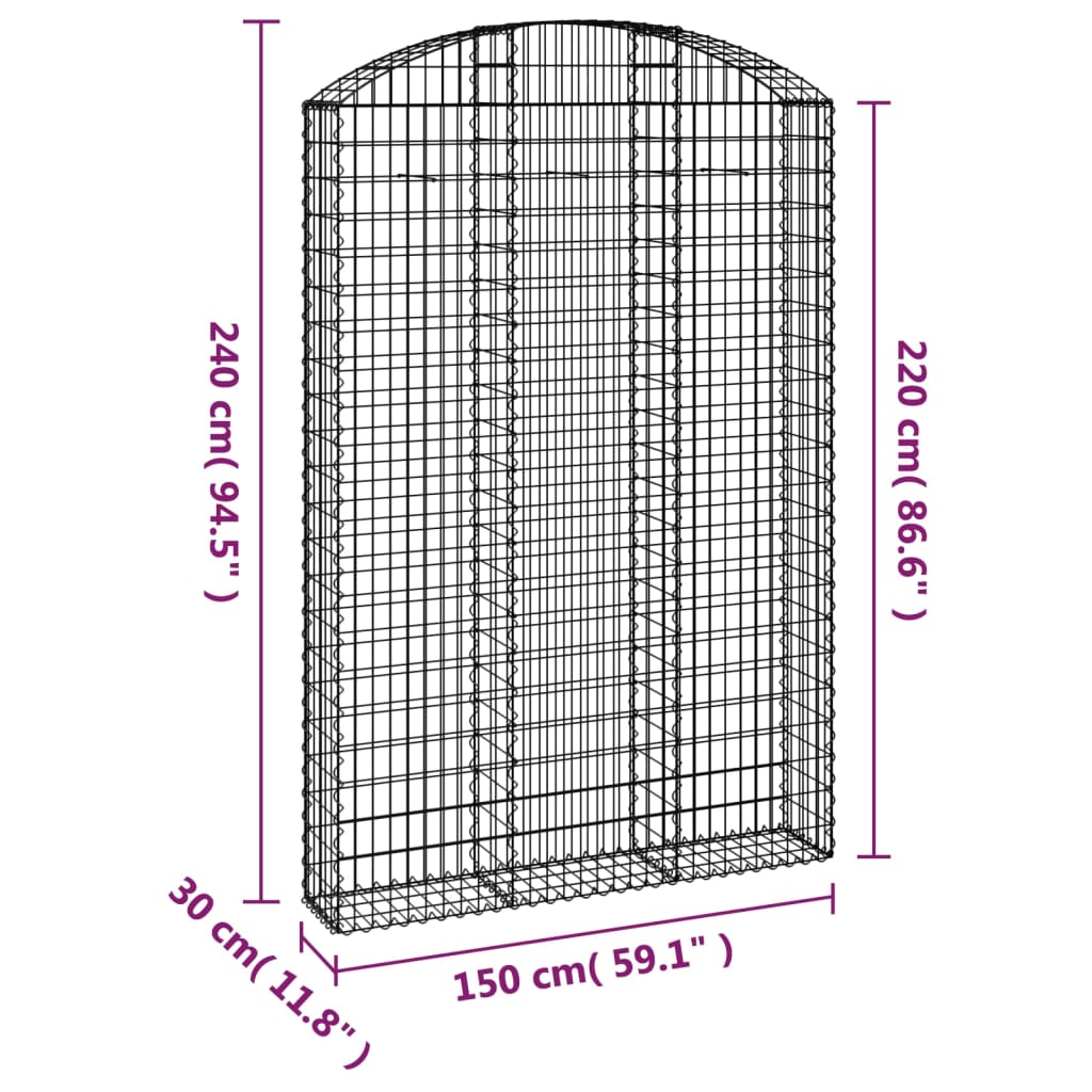 vidaXL Coș gabion arcuit, 150x30x220/240 cm, fier galvanizat