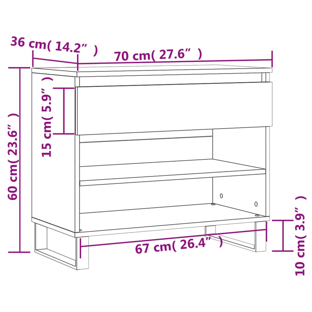 vidaXL Pantofar, stejar sonoma, 70x36x60 cm, lemn prelucrat