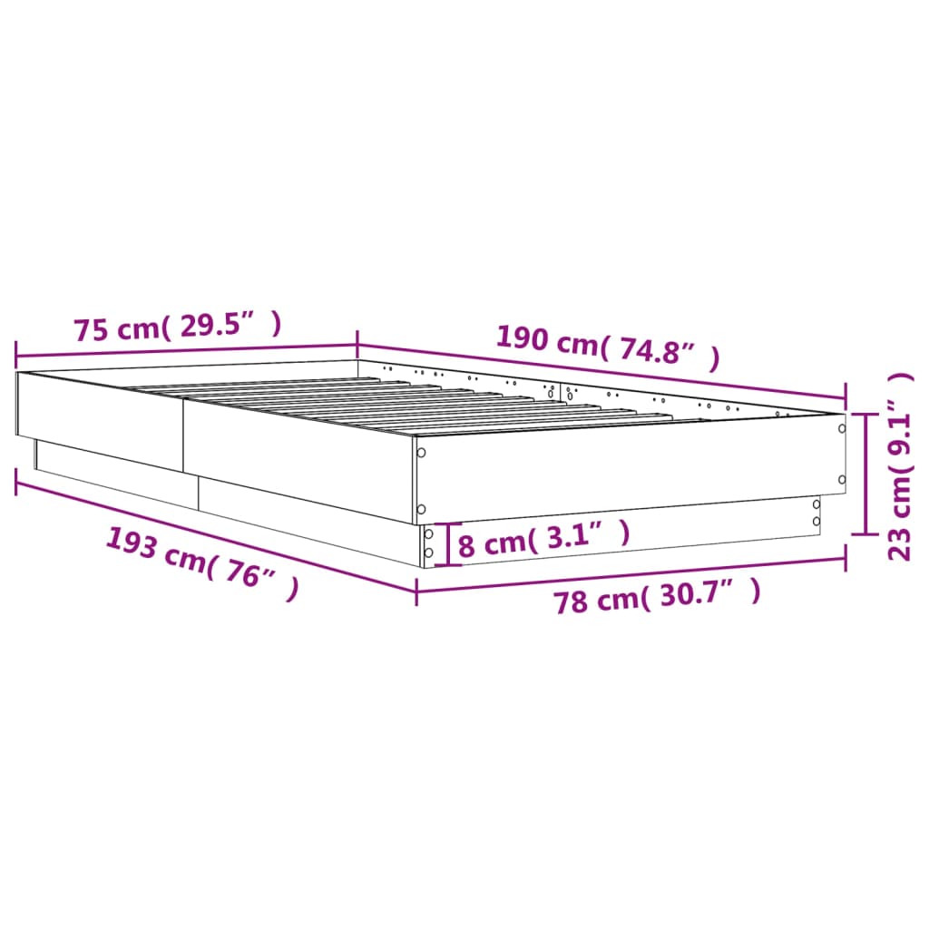 vidaXL Cadru pat fără saltea, stejar sonoma 75x190 cm lemn prelucrat