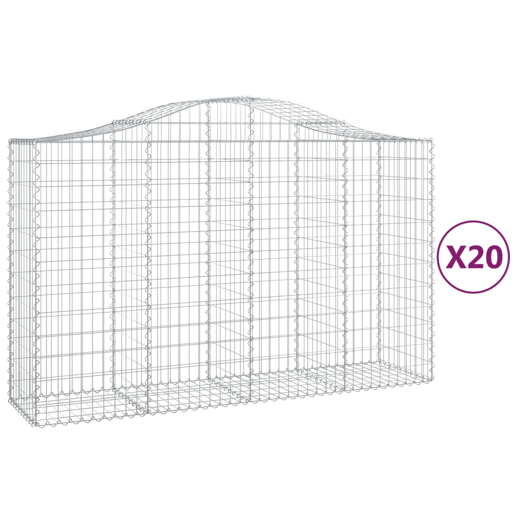 vidaXL Coșuri gabion arcuite 20 buc, 200x50x120/140cm, fier galvanizat