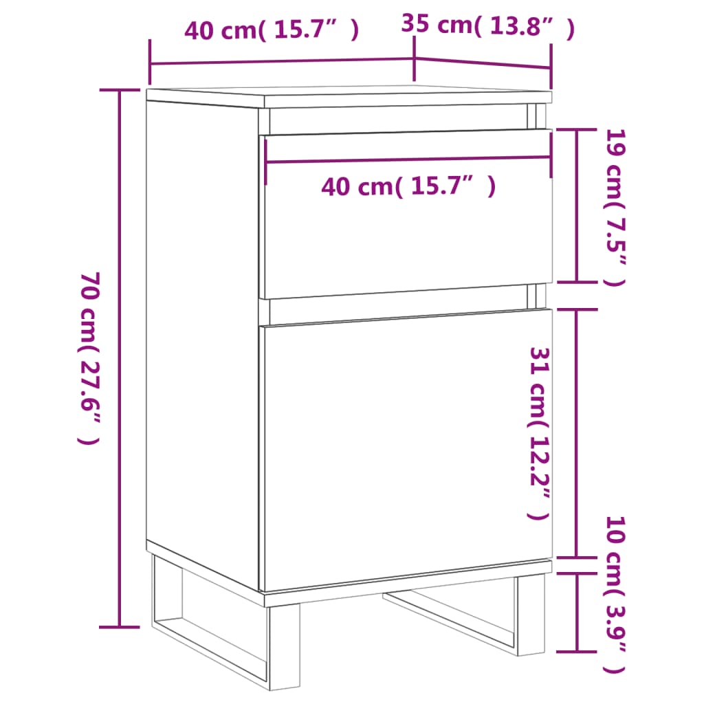 vidaXL Servante, 2 buc., gri sonoma, 40x35x70 cm, lemn prelucrat