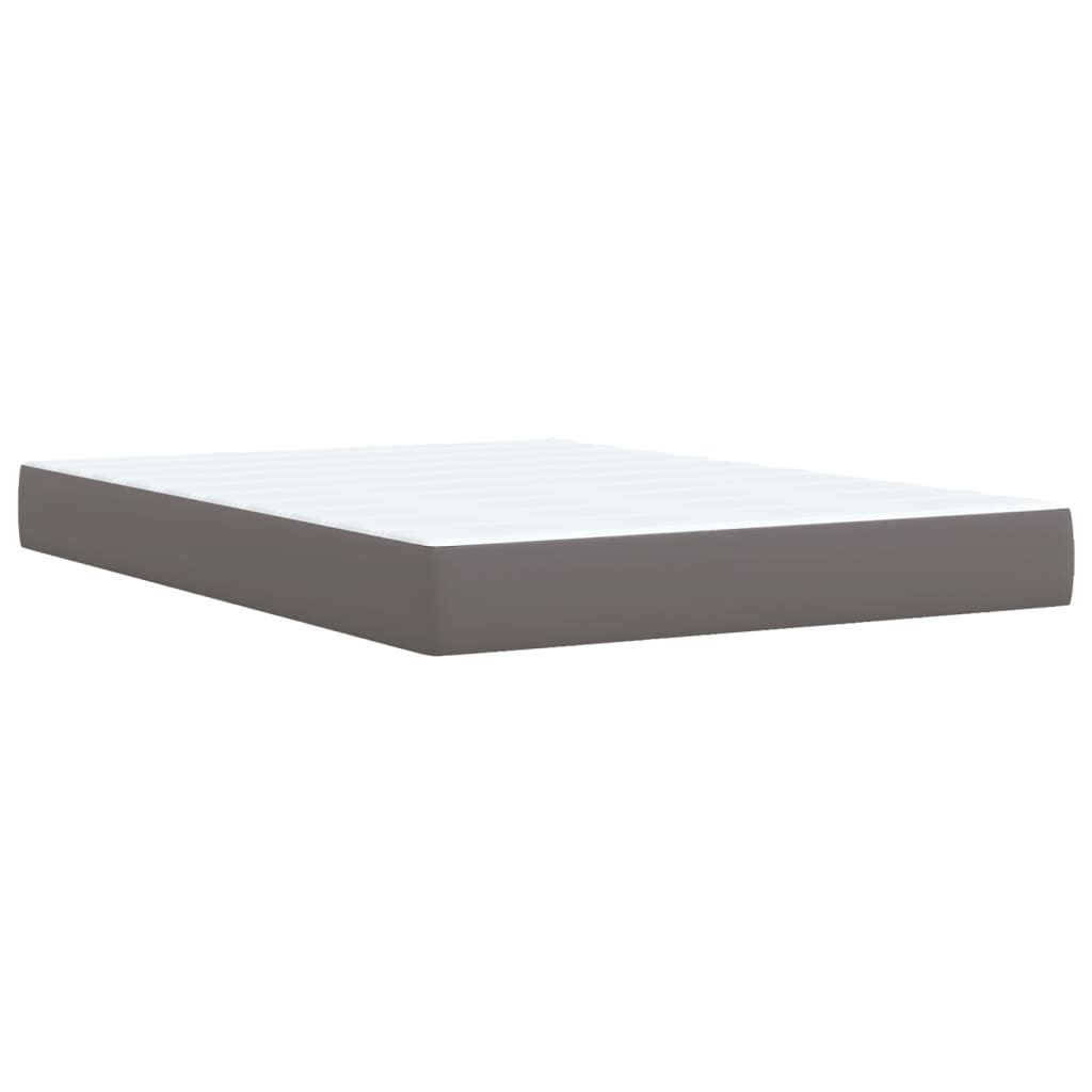 vidaXL Pat box spring cu saltea, gri, 140x200 cm, piele ecologică