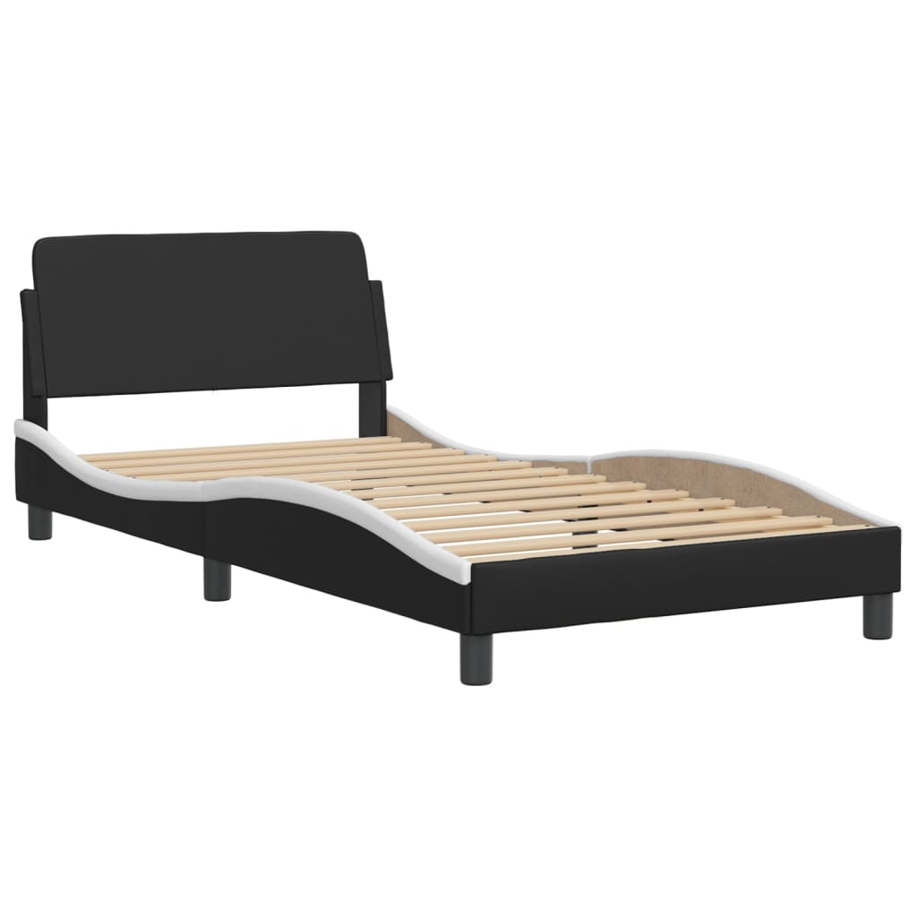 vidaXL Cadru de pat cu tăblie negru și alb 100x200cm piele artificială