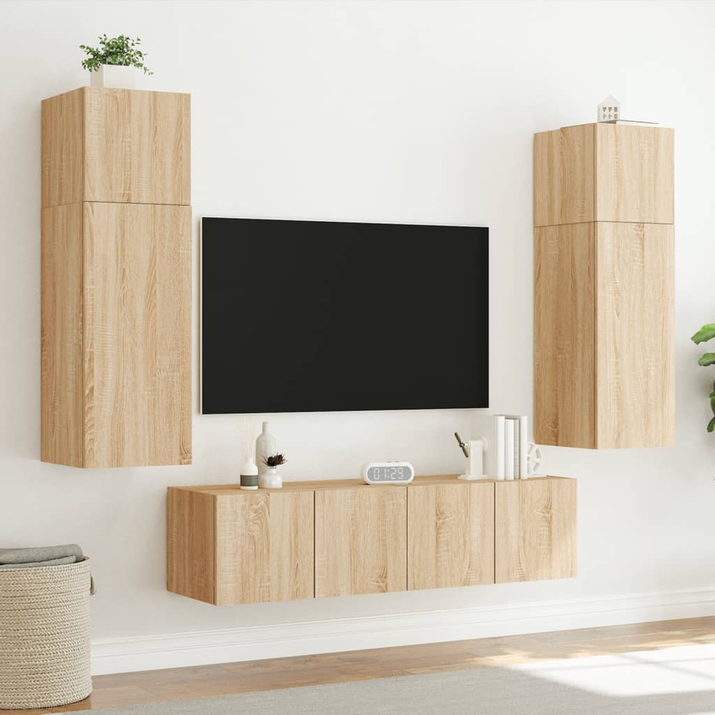 vidaXL Comodă TV de perete cu LED, 2 buc. stejar sonoma, 80x35x31 cm