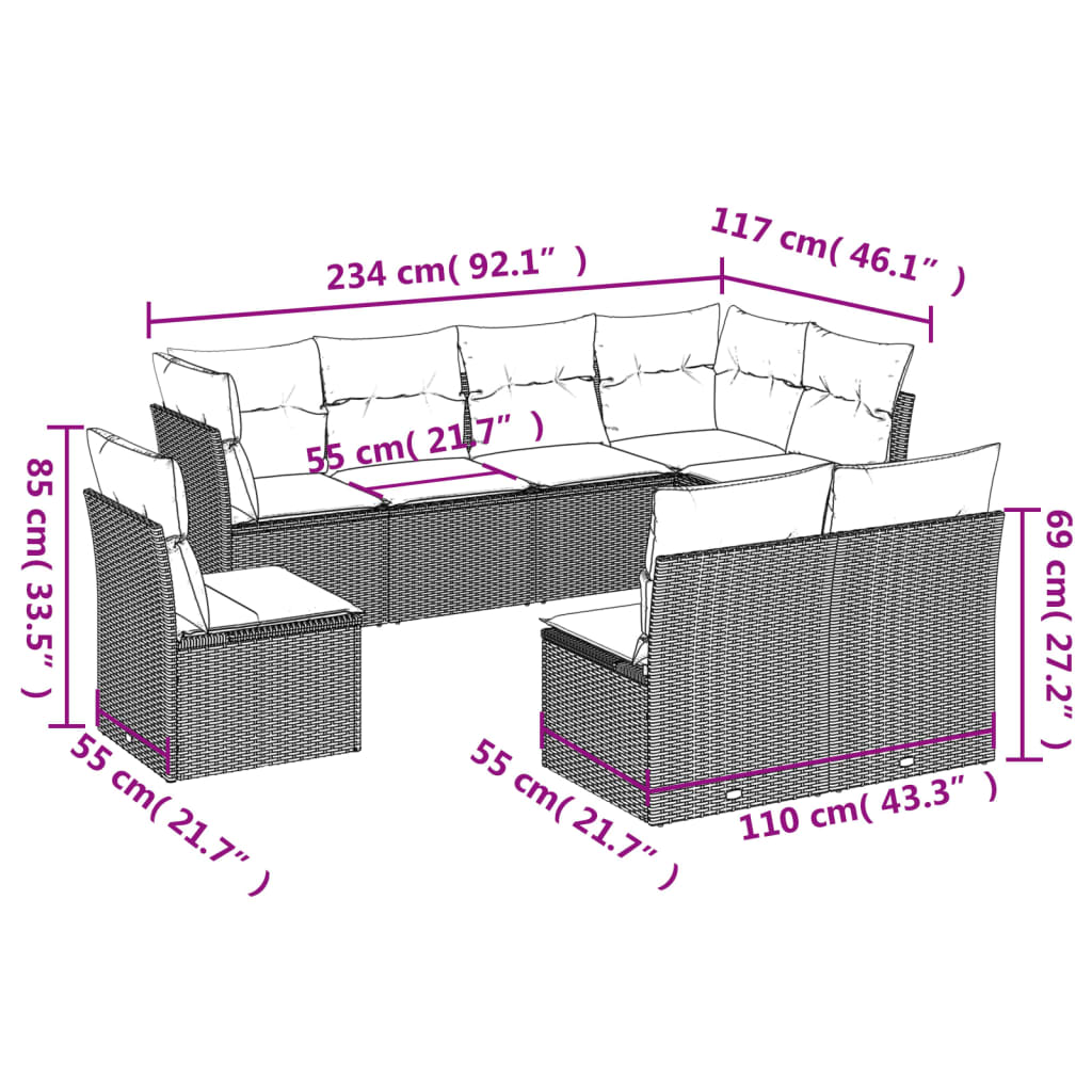 vidaXL Set mobilier de grădină cu perne, 8 piese, negru, poliratan