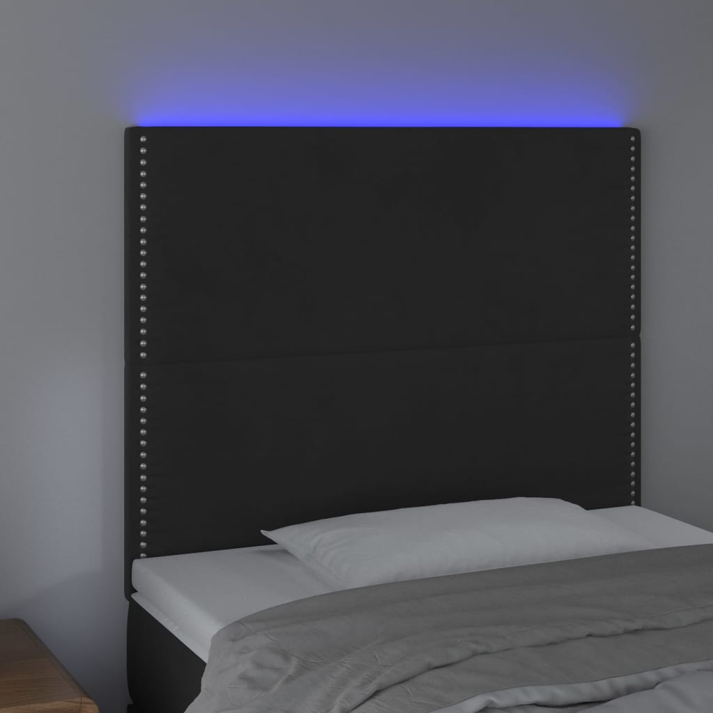 vidaXL Tăblie de pat cu LED, negru, 100x5x118/128 cm, catifea