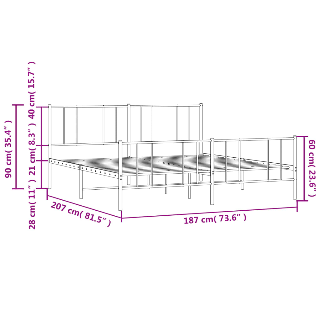 vidaXL Cadru pat fără saltea, tăblie de picioare negru 180x200cm metal