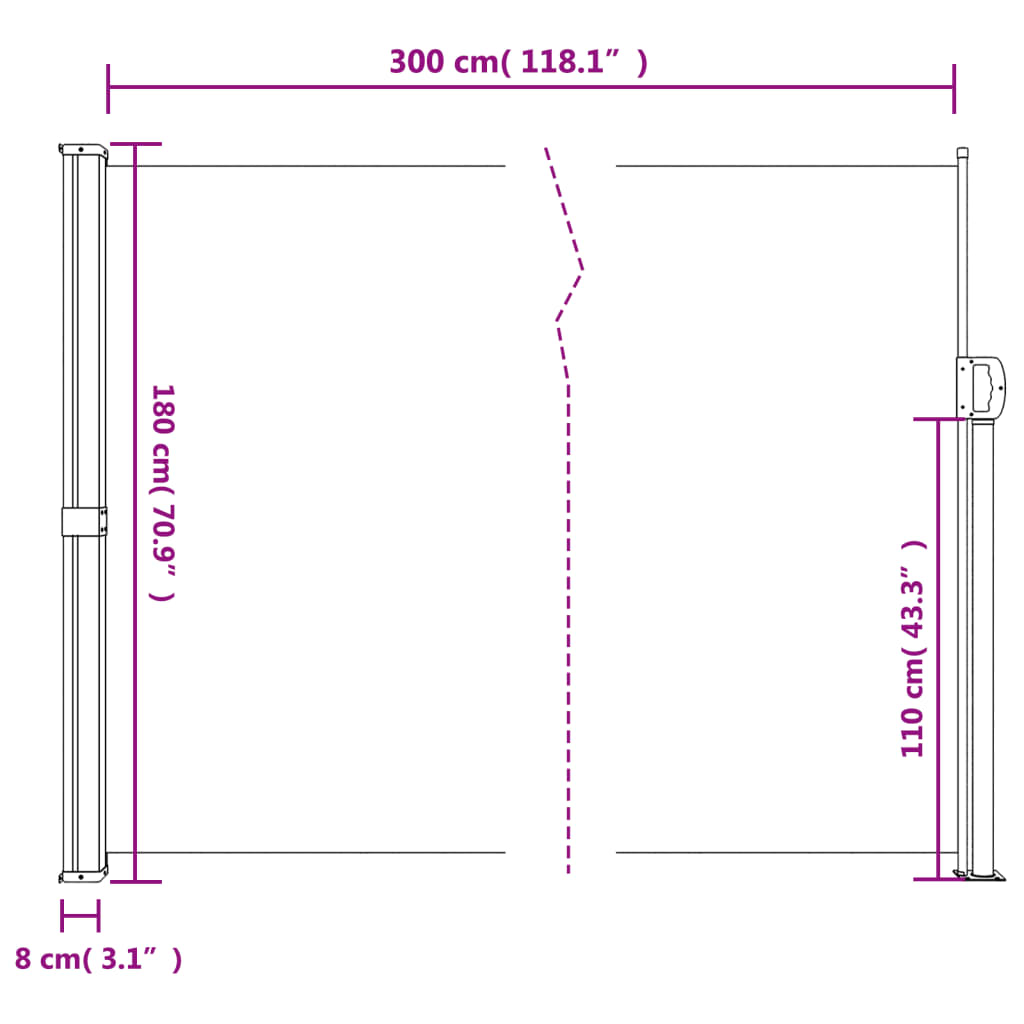 vidaXL Copertina laterală retractabilă, bej, 180x300 cm