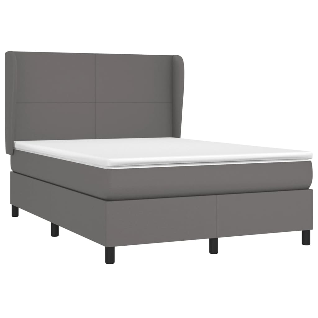 vidaXL Pat box spring cu saltea, gri, 140x200 cm, piele ecologică