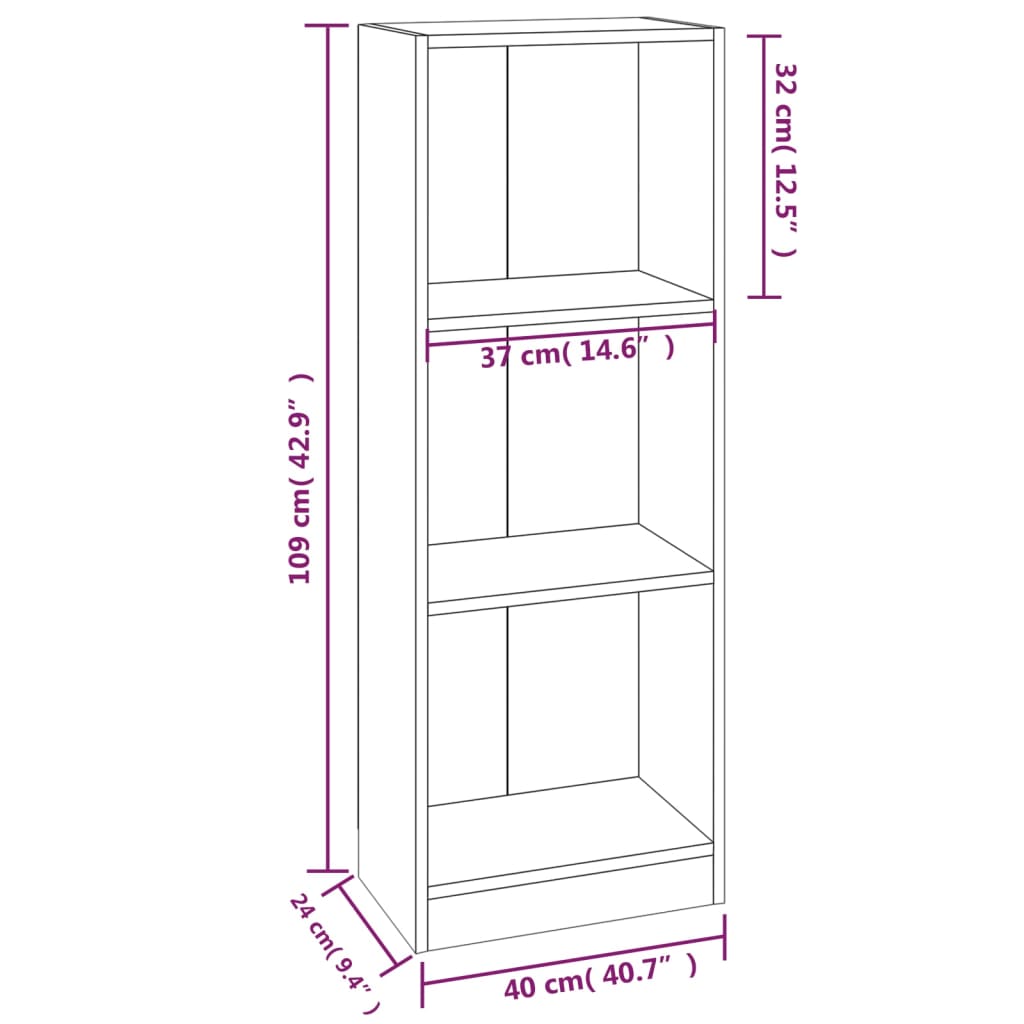 vidaXL Bibliotecă cu 3 niveluri gri sonoma 40x24x109 cm lemn compozit