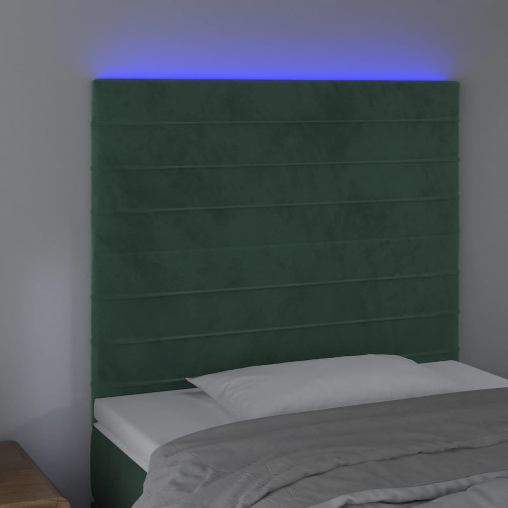 vidaXL Tăblie de pat cu LED, verde închis, 100x5x118/128 cm, catifea