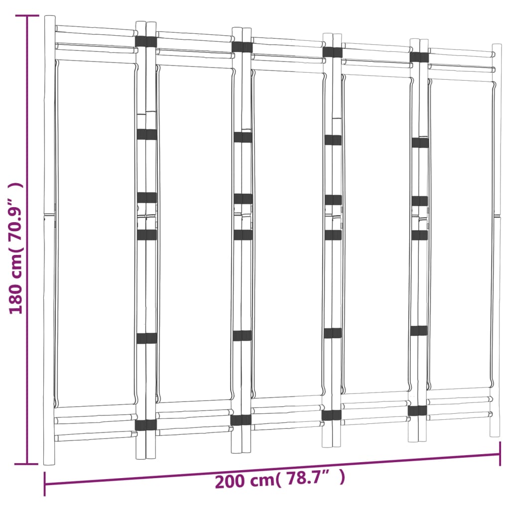 vidaXL Separator de cameră pliabil cu 5 panouri 200 cm bambus și pânză