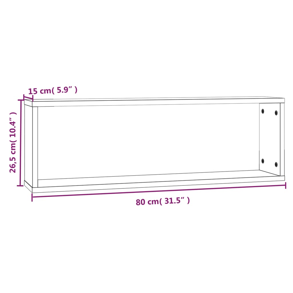 vidaXL Rafturi de perete cub, 4 buc. stejar maro, 80x15x26,5 cm, lemn