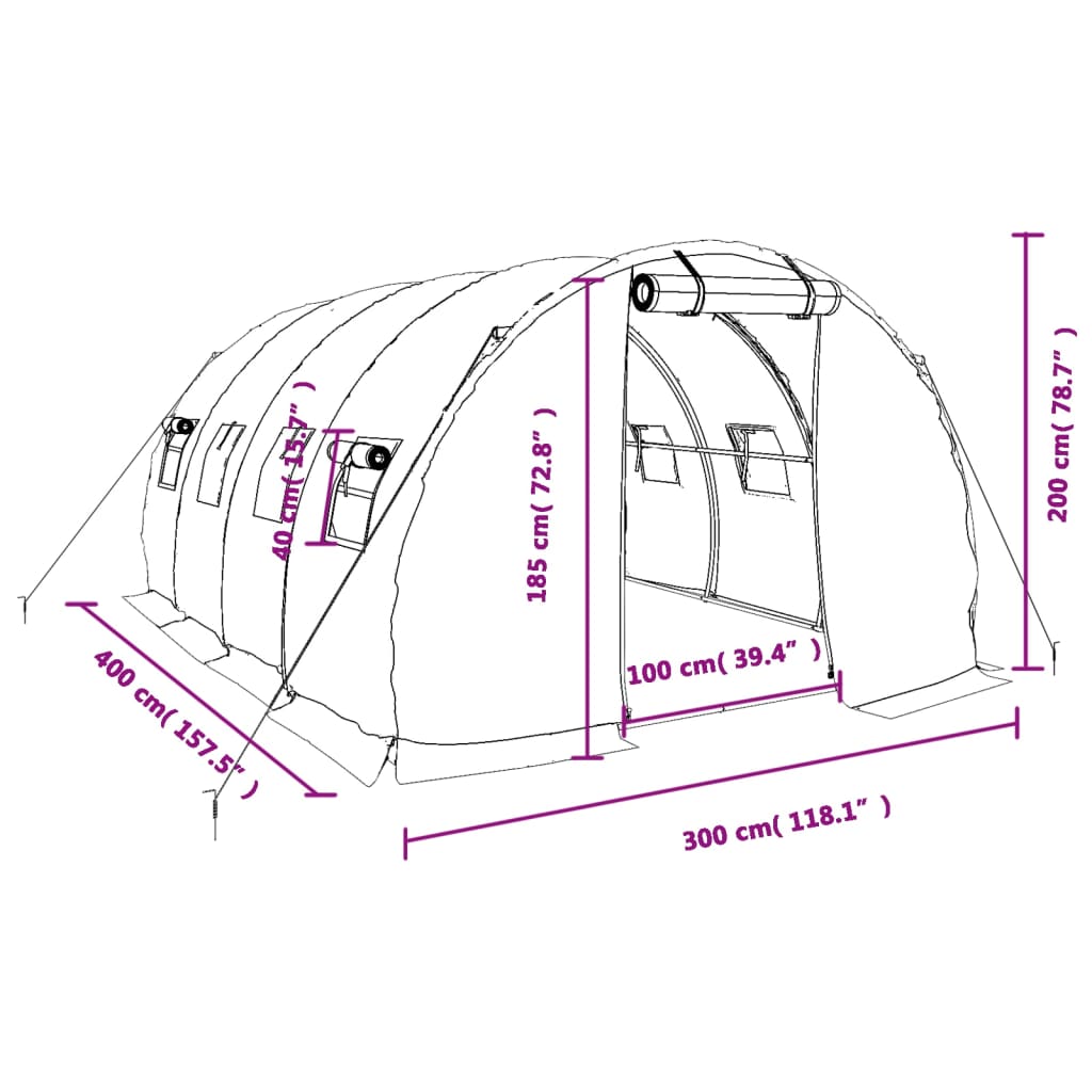 vidaXL Seră cu cadru din oțel, alb, 12 m², 4x3x2 m