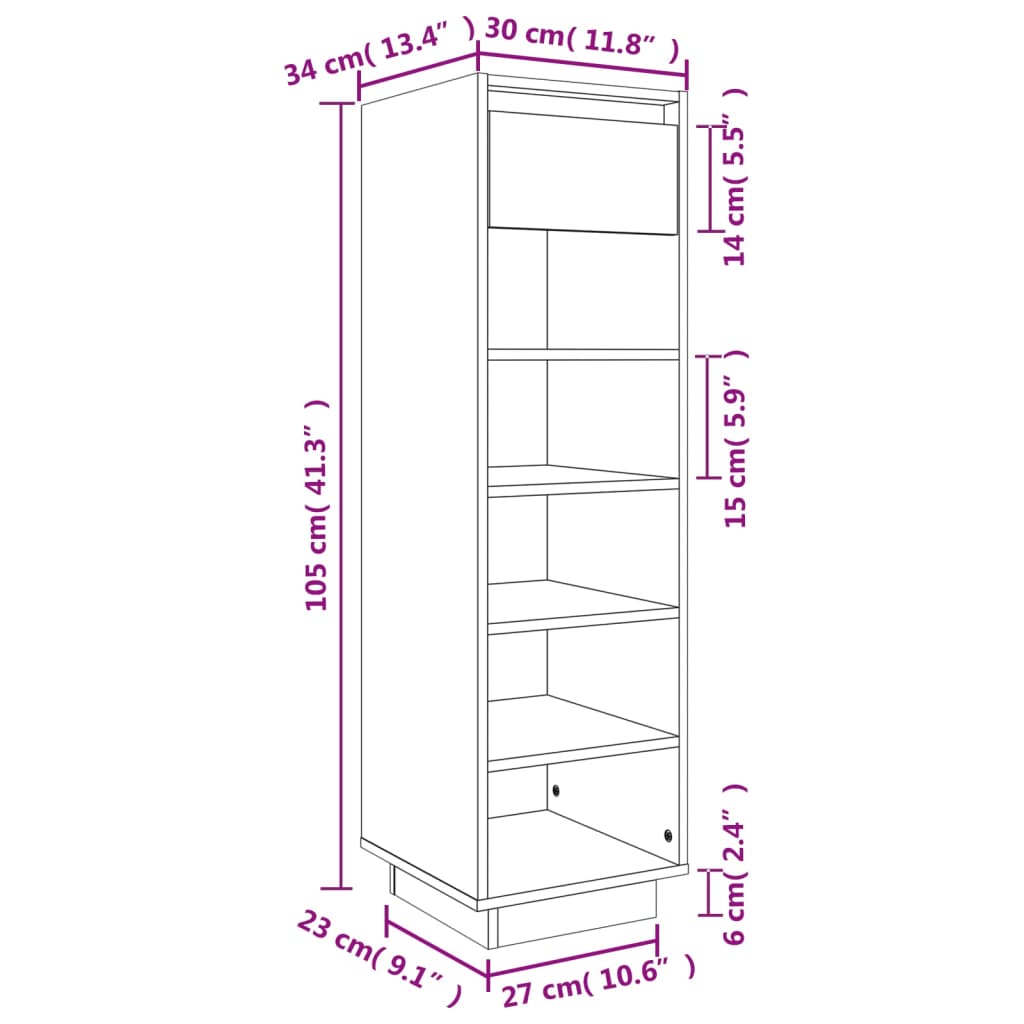 vidaXL Pantofar, 30x34x105 cm, lemn masiv de pin