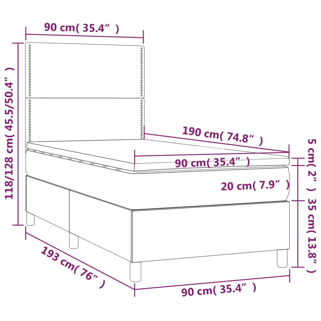 vidaXL Pat cu arcuri, saltea și LED, verde închis, 90x190 cm, catifea