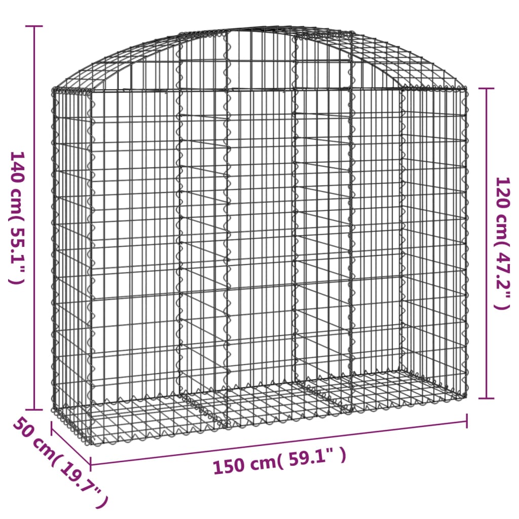 vidaXL Coș gabion arcuit, 150x50x120/140 cm, fier galvanizat