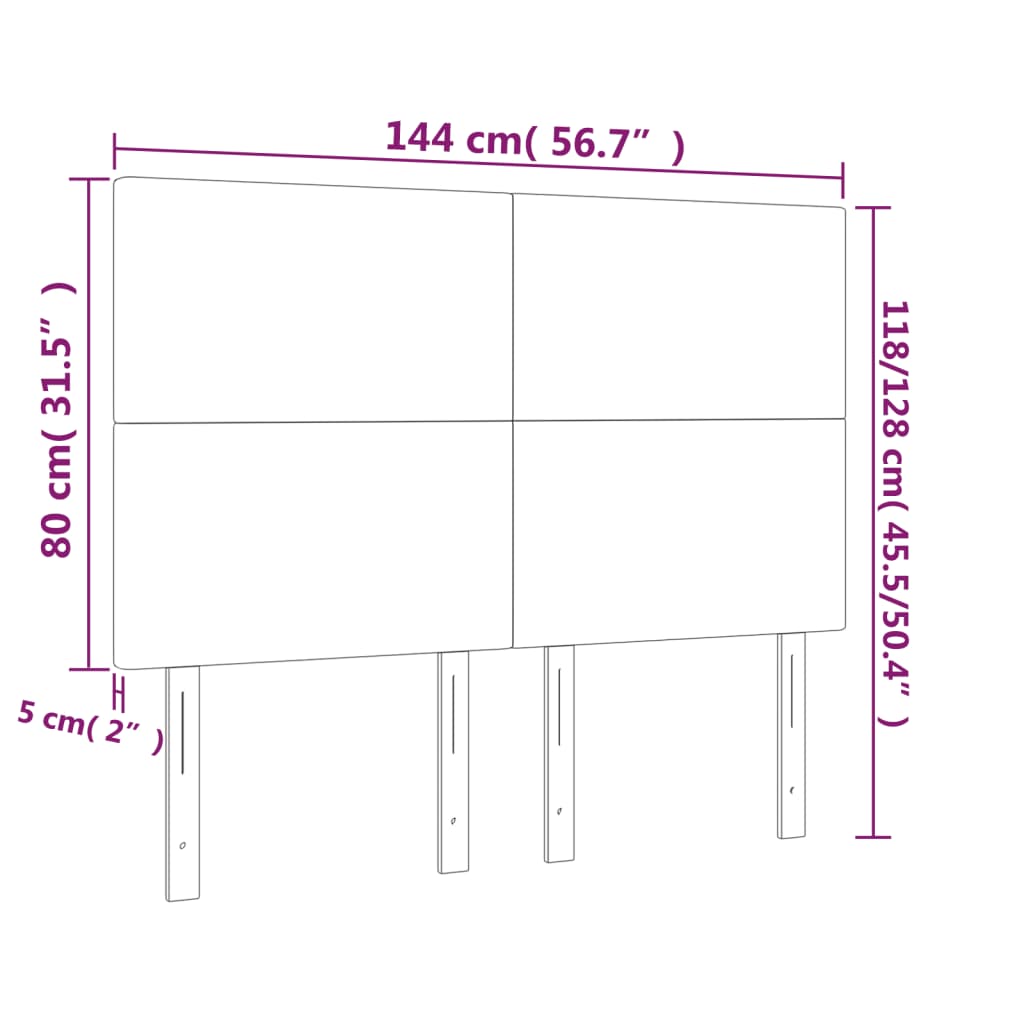 vidaXL Tăblie de pat cu LED, alb, 144x5x118/128 cm, piele ecologică