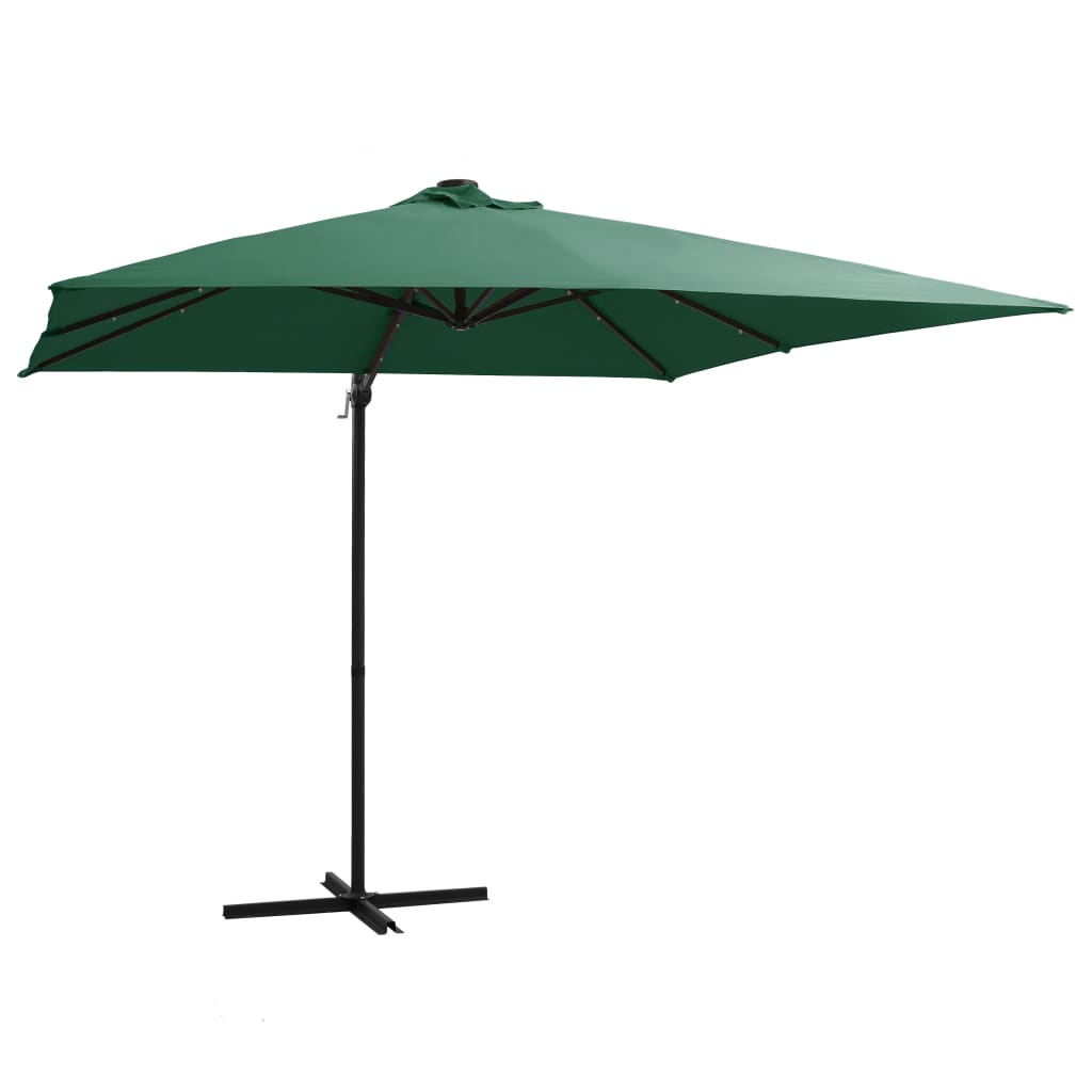 vidaXL Umbrelă suspendată cu LED și stâlp din oțel, verde, 250x250 cm