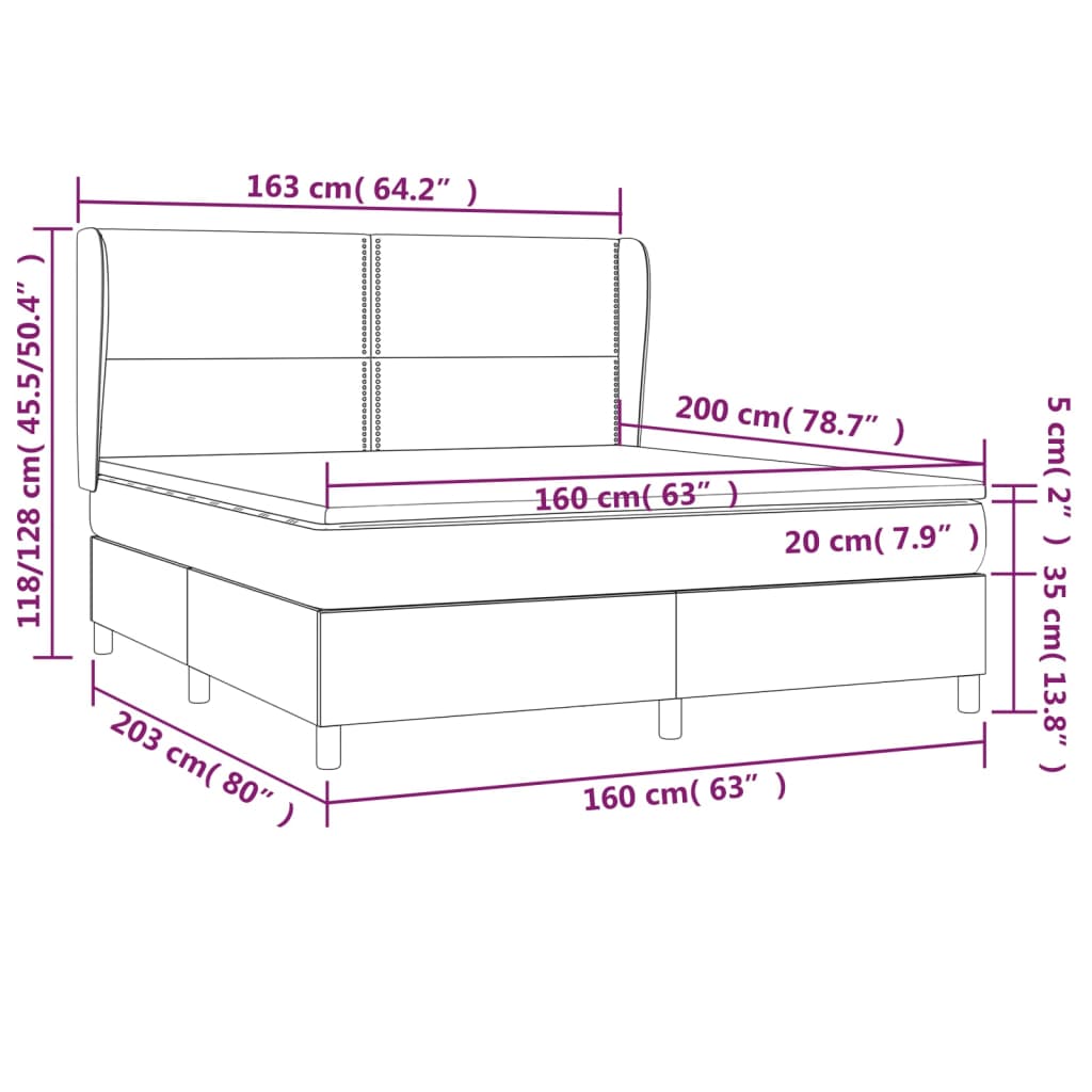 vidaXL Pat box spring cu saltea, alb, 160x200 cm, piele ecologică