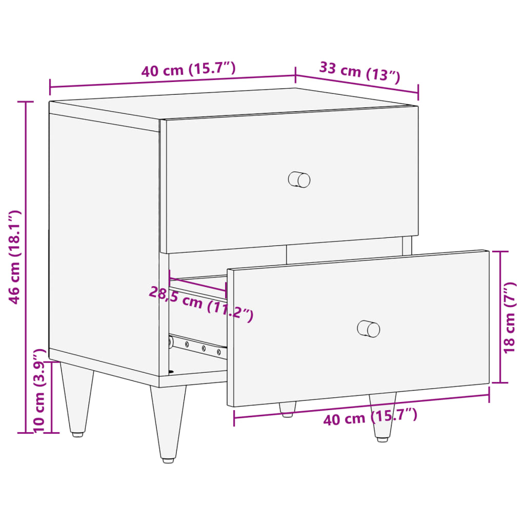 vidaXL Noptiere, 2 buc., 40x33x46 cm, lemn masiv de acacia