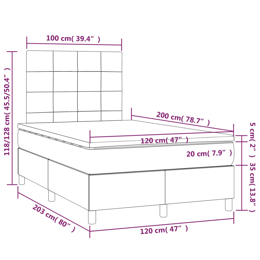 vidaXL Pat box spring cu saltea, roz, 120x200 cm, catifea