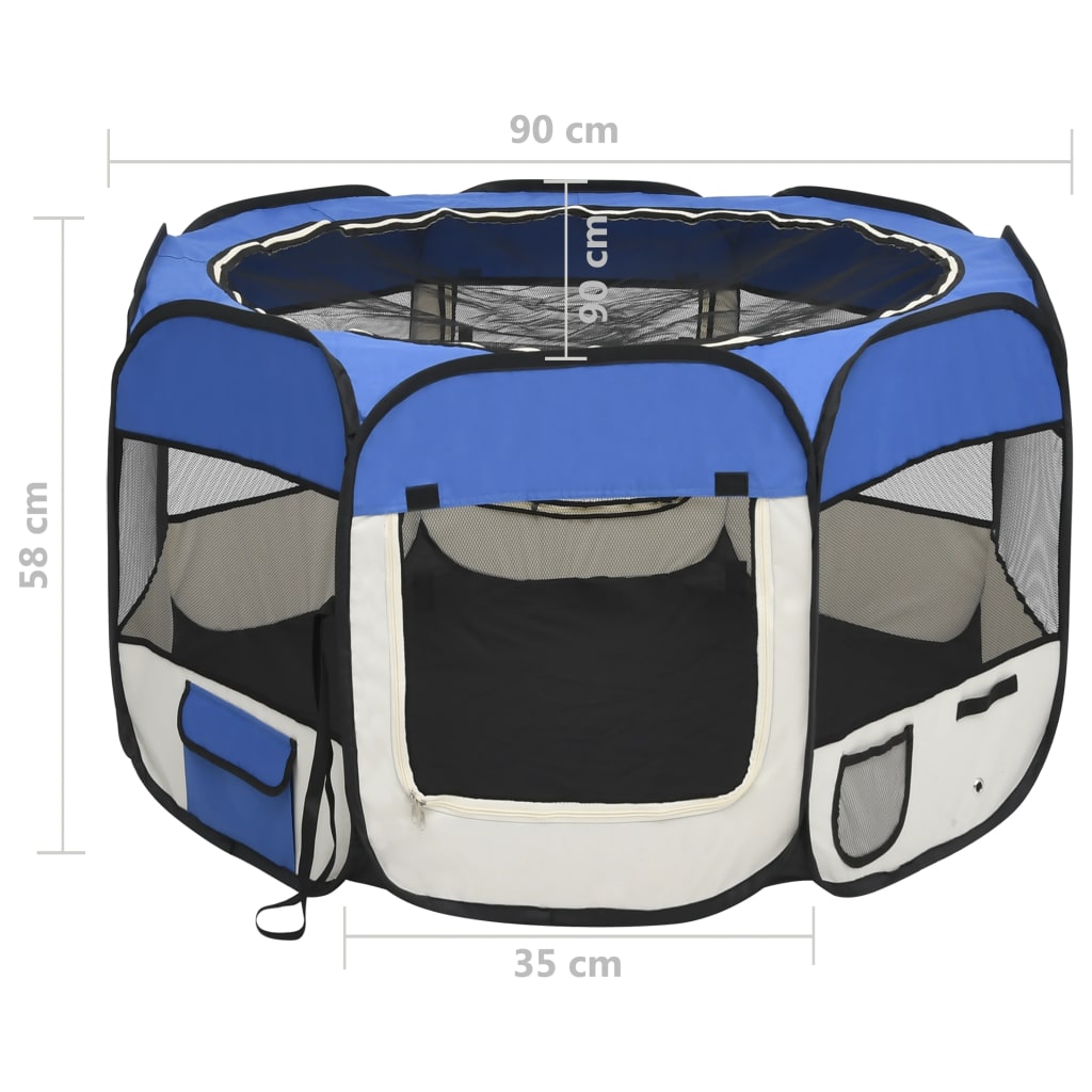 vidaXL Țarc joacă pliabil câini cu sac transport albastru 90x90x58 cm