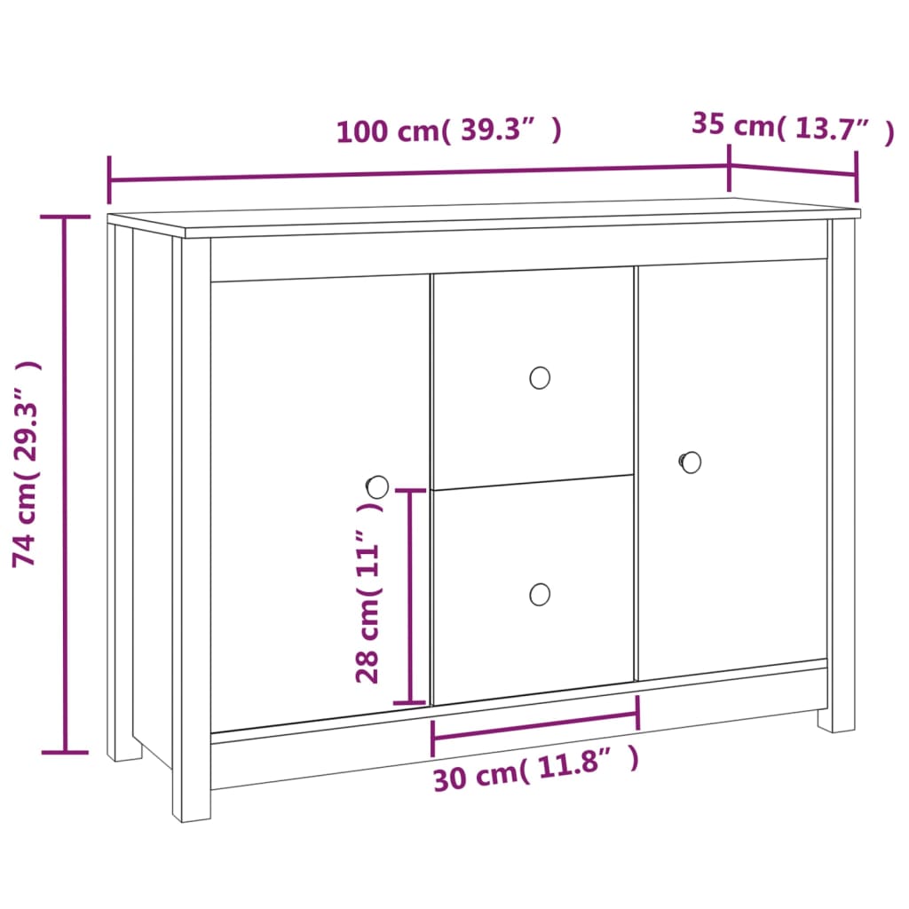 vidaXL Servantă, maro miere, 100x35x74 cm, lemn masiv de pin