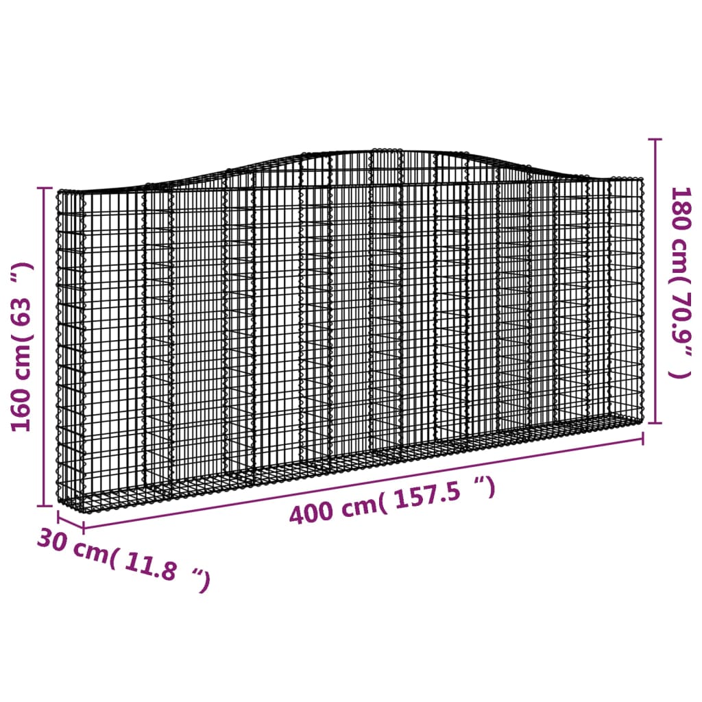 vidaXL Coșuri gabion arcuite 3 buc. 400x30x160/180 cm fier galvanizat