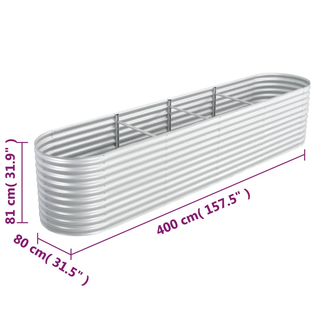 vidaXL Strat înălțat grădină, argintiu 400x80x81 cm, oțel galvanizat