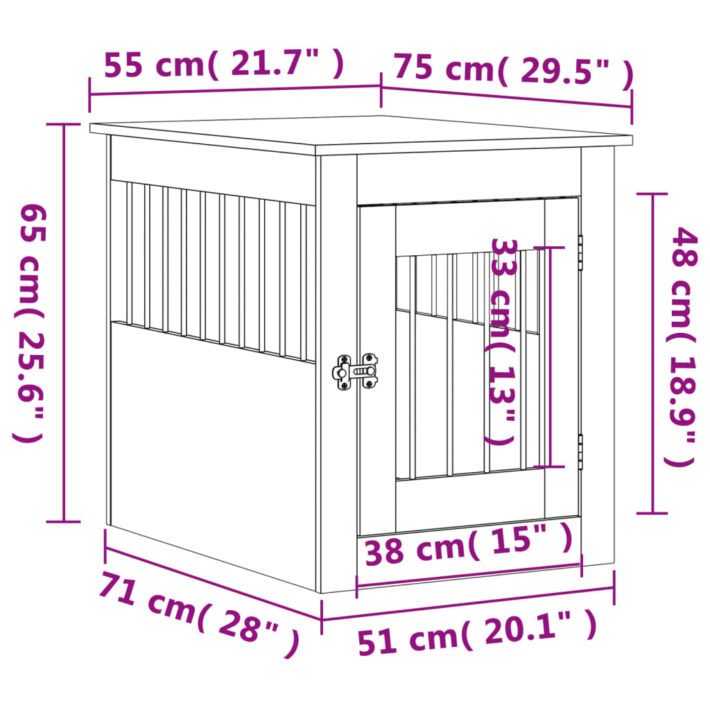 vidaXL Ladă pentru câini, gri beton, 55x75x65 cm, lemn compozit