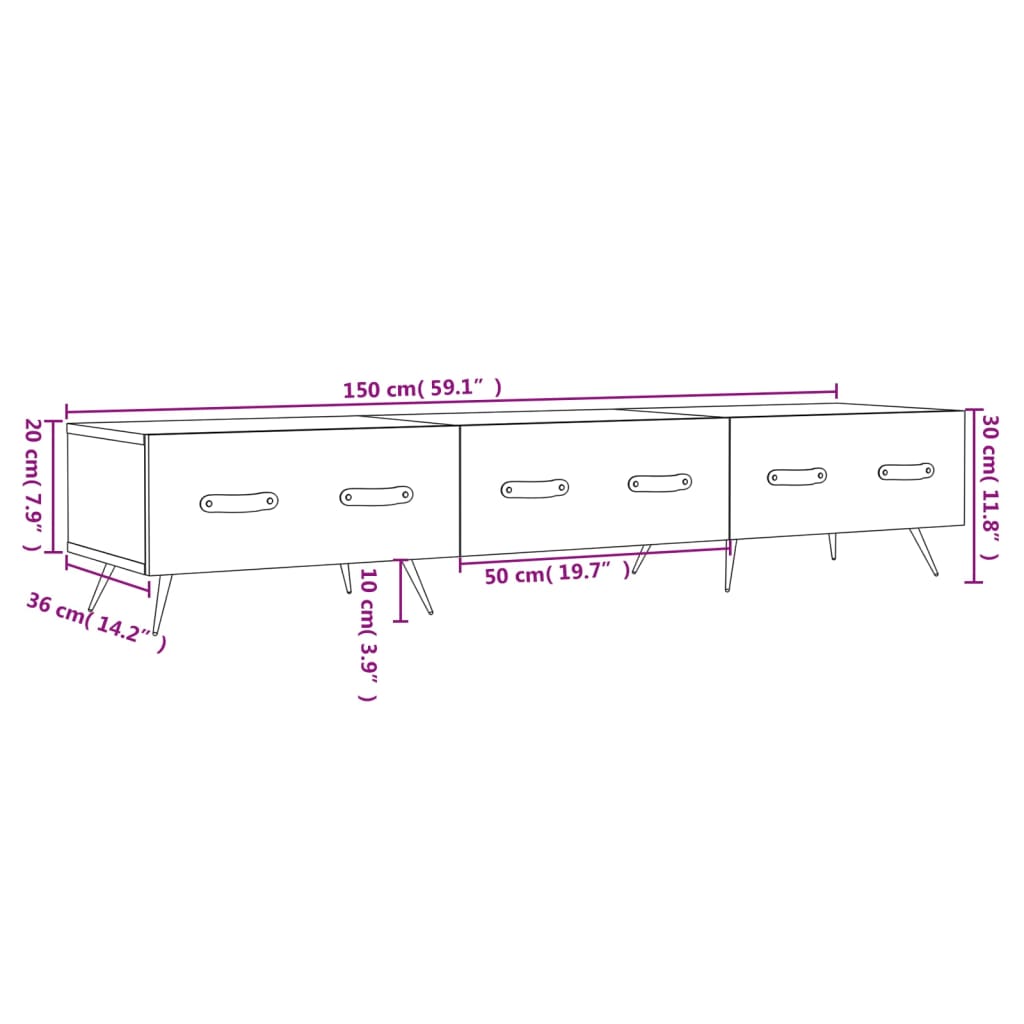 vidaXL Comodă TV, gri beton, 150x36x30 cm, lemn prelucrat