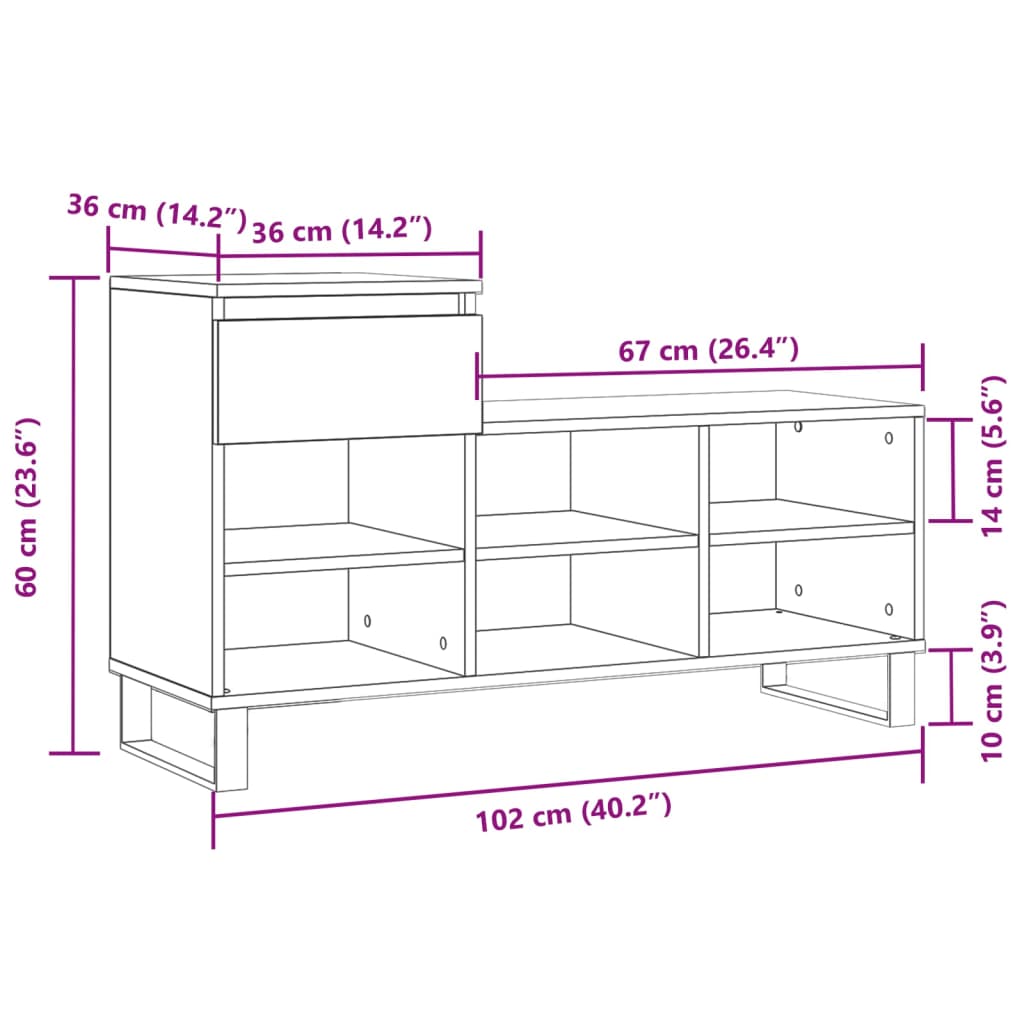 vidaXL Pantofar, alb extralucios, 102x36x60 cm, lemn compozit