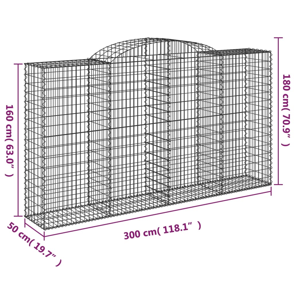 vidaXL Coșuri gabion arcuite 7 buc, 300x50x160/180 cm, fier galvanizat