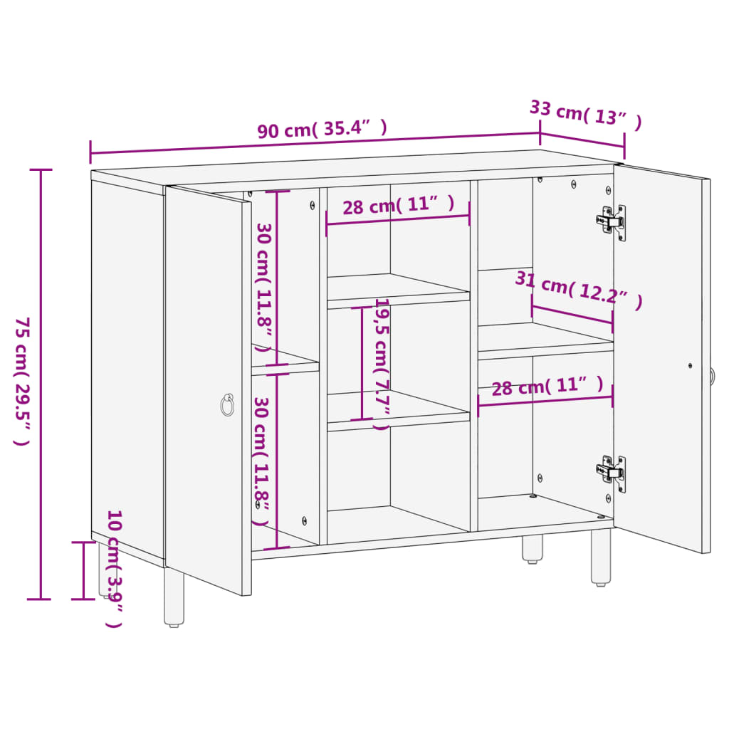 vidaXL Dulap lateral, 90x33x75 cm, lemn masiv de mango