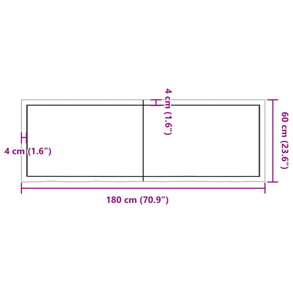 vidaXL Blat de baie, 180x60x(2-6) cm, lemn masiv netratat