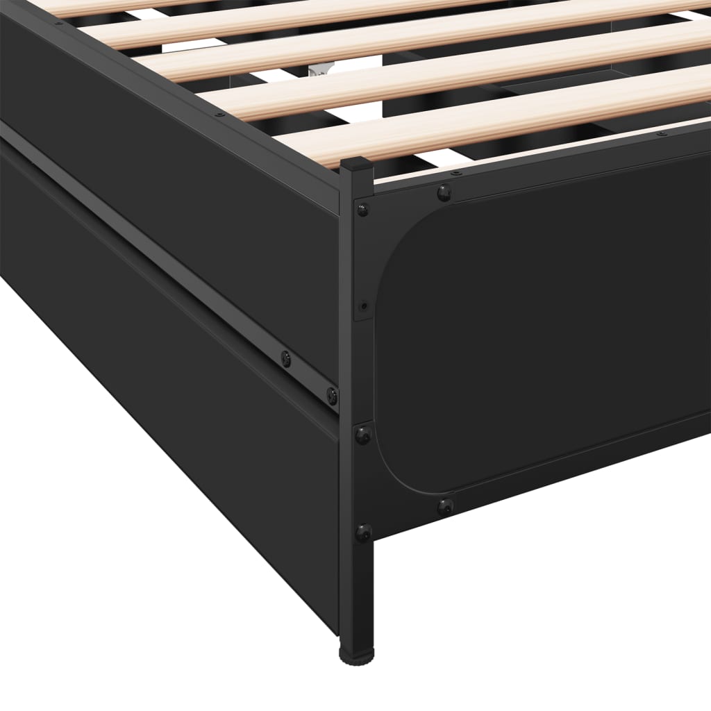 vidaXL Cadru de pat cu sertare, negru, 75x190 cm, lemn prelucrat