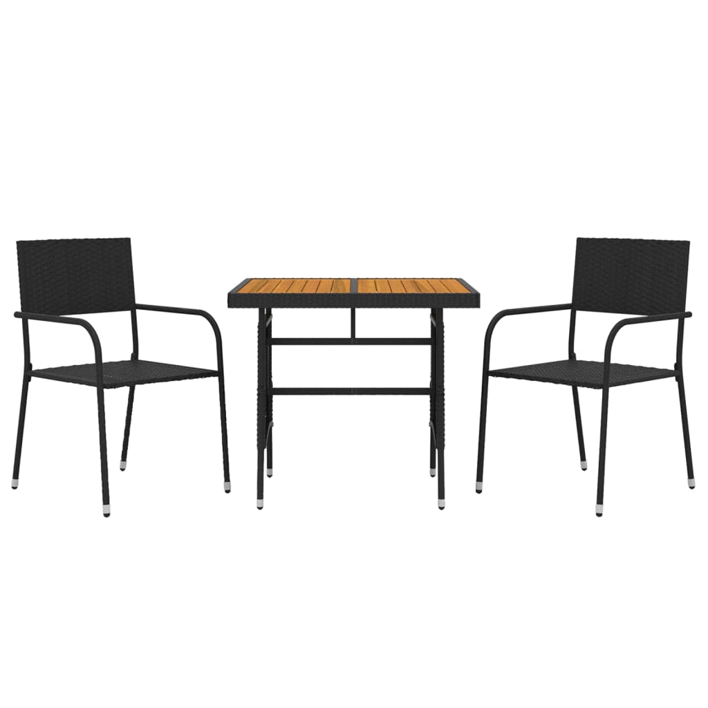 vidaXL Set mobilier de exterior, 3 piese, negru, poliratan