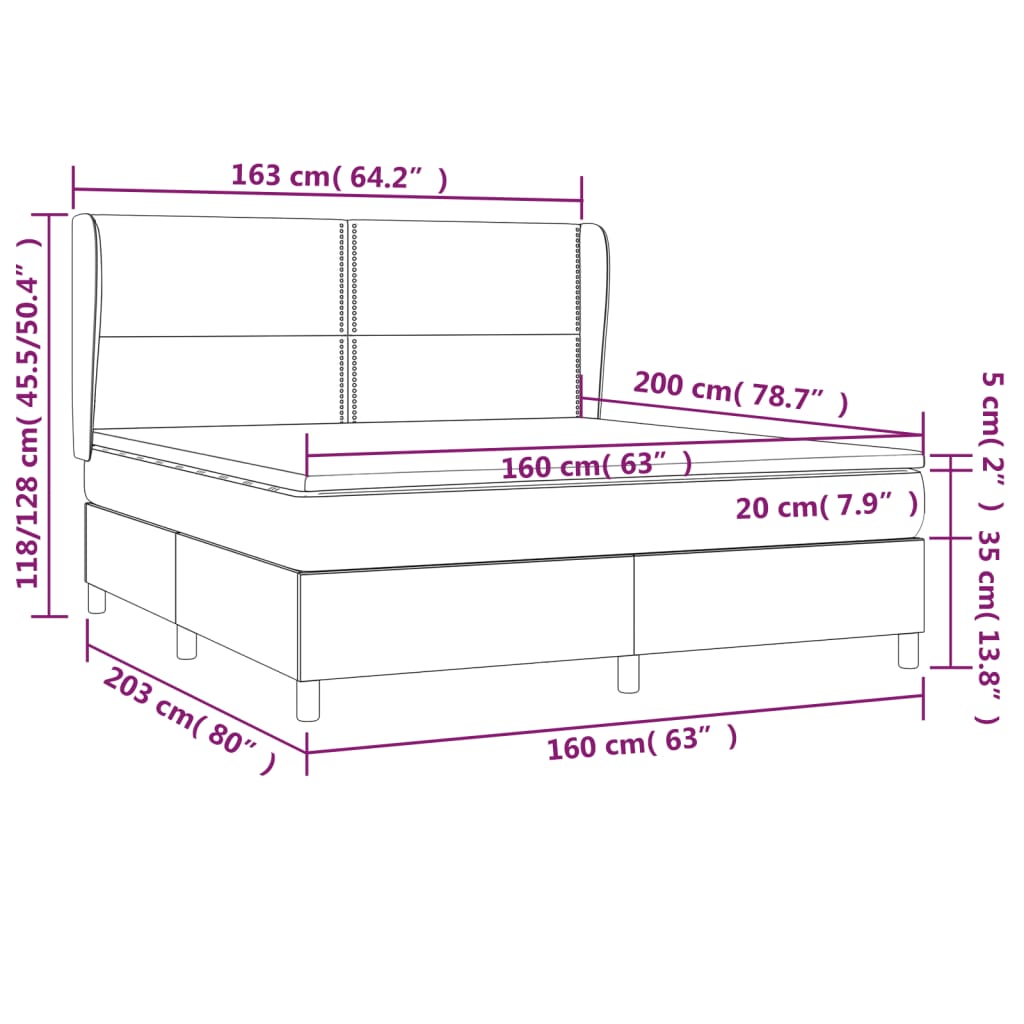 vidaXL Pat box spring cu saltea, gri închis, 160x200 cm, catifea