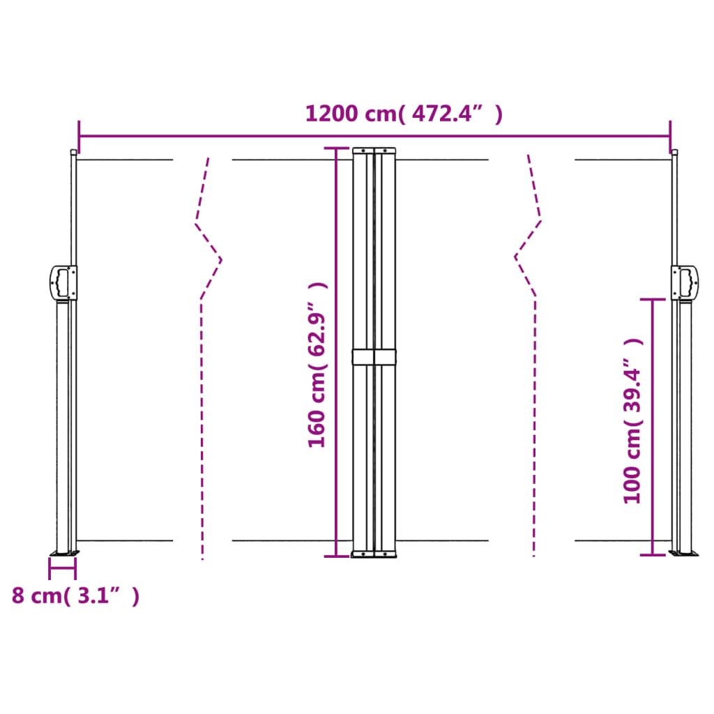 vidaXL Copertină laterală retractabilă, bej, 160x1200 cm