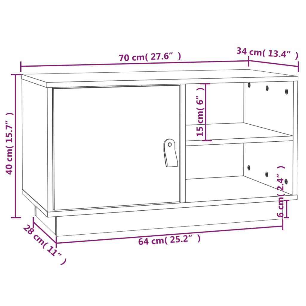 vidaXL Comodă TV, maro miere, 70x34x40 cm, lemn masiv de pin