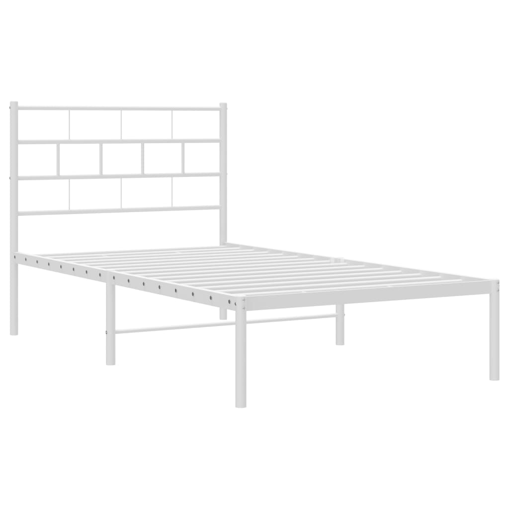 vidaXL Cadru de pat din metal cu tăblie, alb, 107x203 cm