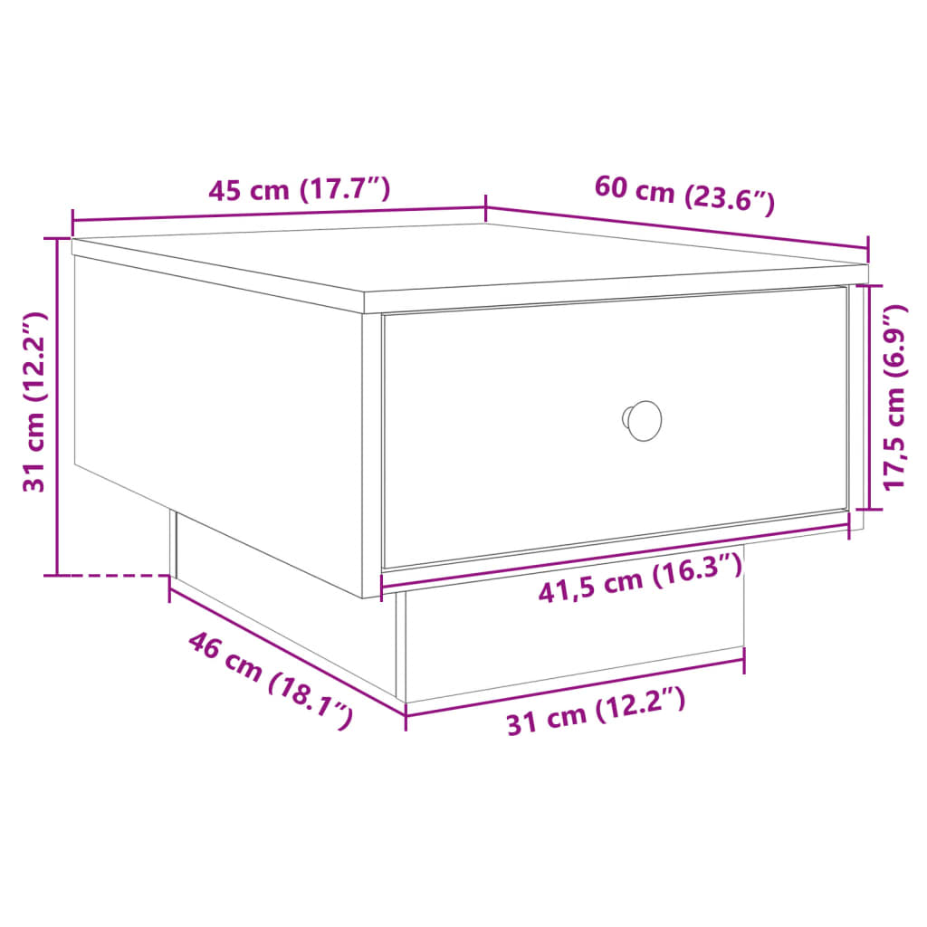 vidaXL Măsuță de cafea, gri beton, 60x45x31 cm, lemn prelucrat