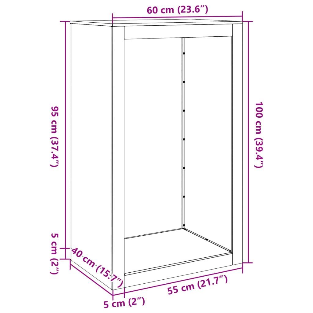 vidaXL Suport pentru lemne de foc, 60x40x100 cm, oțel inoxidabil