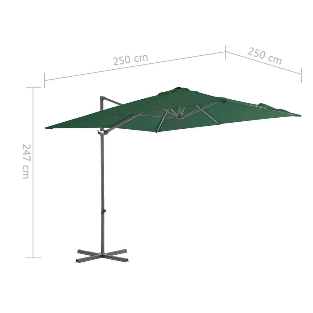 vidaXL Umbrelă suspendată cu stâlp din oțel, verde, 250 x 250 cm