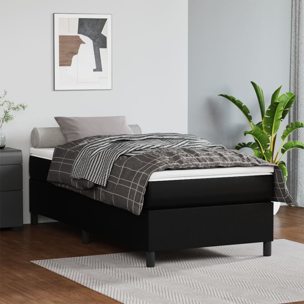 vidaXL Pat box spring cu saltea, negru, 90x190 cm, piele ecologică